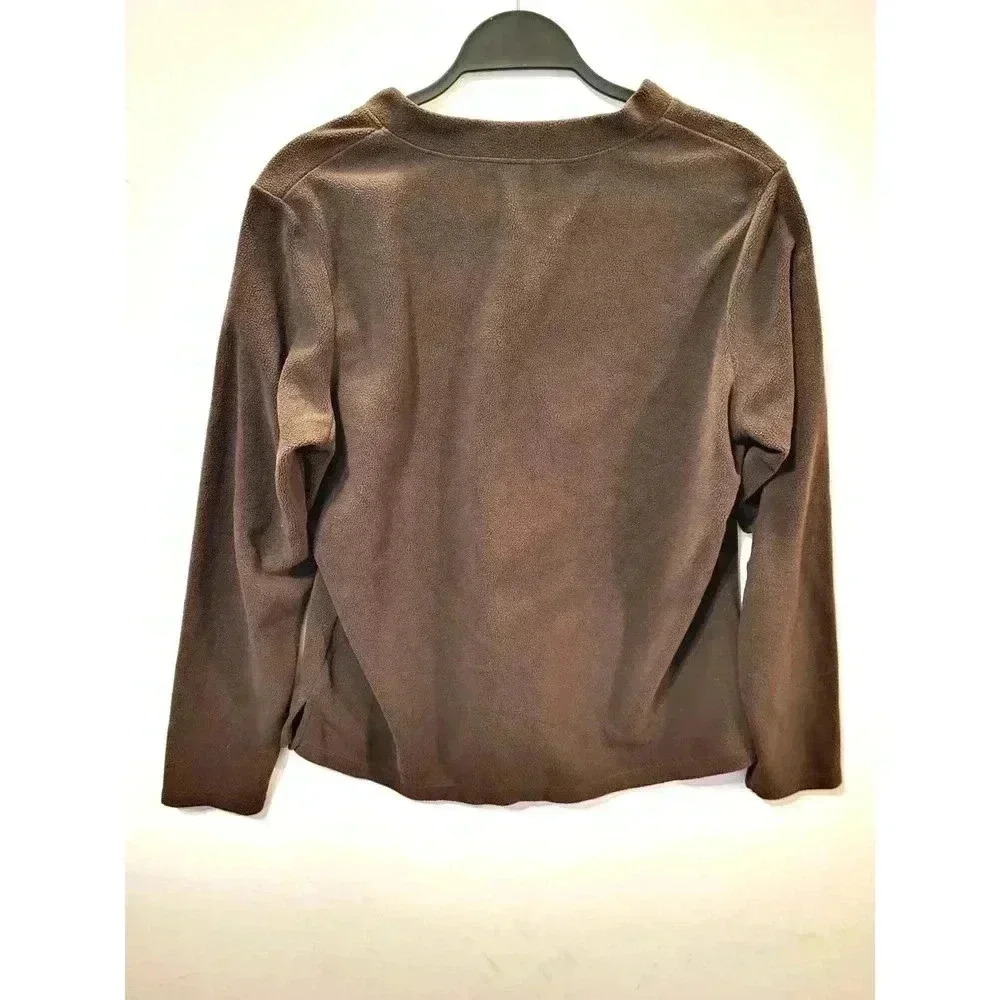REI Fleece Pullover XL Classic Brown Long Sleeve V-Neck Large 1B - Picture 3 of 5